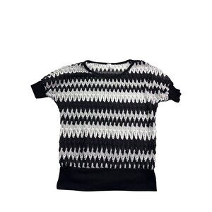 Vintage Y2K Studio Y Womens Metallic Zigzag Knit Top S Dolman Sleeve Black White